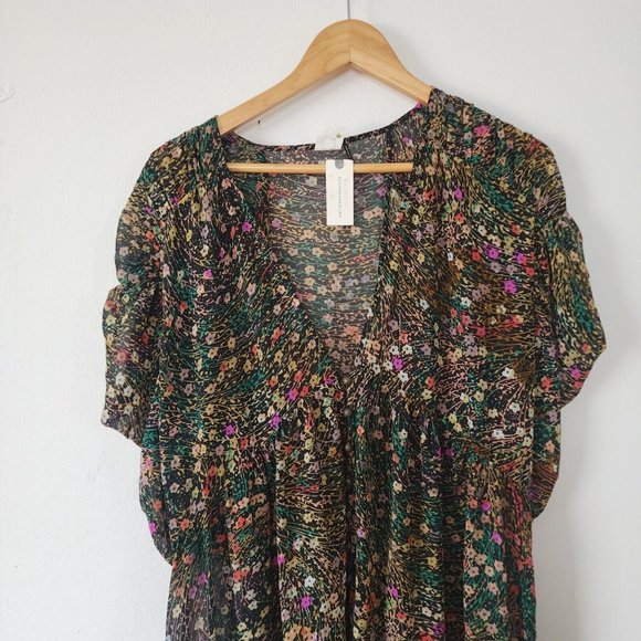 Akimi Kin Anthropologie Sheer Floral Dress NWT Large Black - Picture 2 of 8